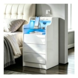 Senvoziii White Bedside Table with Charging, LED, 3 Drawers