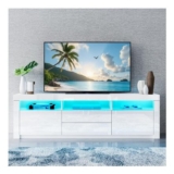 Senvoziii White TV Stand with LED, 160cm, 2-Doors Drawers
