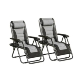 Set of 2 Zero Gravity Padded Outdoor Garden Chairs & Cup Holders – Free P&P