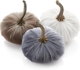 Set of 3 Small Velvet Pumpkins, autumn hygge home, cozy fall vibe, elegant gift set for friend, shelf sitter for office, pumpkin trick or treat, table decor, bowl filler (Gray, Taupe, Ivory)