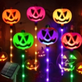 Set of 6 Solar Pumpkin Stake Lights for Halloween Decorations Outdoor, Colour Changing Lights, Light up Decorations, Pathway Party Porch Yard Decor (HUK119)