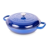 Shallow Enamelled Cast Iron Casserole with Lid, 5-Quart, Dark Blue
