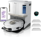 Shark PowerDetect Robot Vacuum and Mop with 60-Day Self-emptying and Cleaning Base – 3D LiDAR Navigation – Wi-Fi / App – 3 Anti-microb Pads, 1 Odour Cartridge and 2 Brushes Incl. – White
