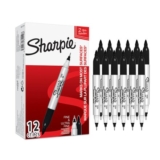 Sharpie Twin Tip Permanent Markers, Black, 12 Count
