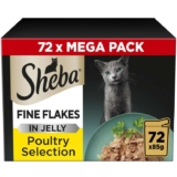 Sheba Fine Flakes in Jelly Poultry Collection Wet cat food pouches for adult cats 72x85g pack (£22.09 S&S) Prime Day Deal