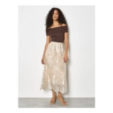 Shimmer Mesh Floral Embroidered Midi Skirt