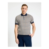 Short Sleeve All over Jacquard Knitted Polo in Dark Navy