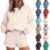 Shorts and Hoodie Set Women Sweatshirts&Shorts Tracksuit Womens Full Set Plain Ladies Co Ords Outfits UK 2 Piece Casual Sports Jogging Athletic Activewear Loose Gym Workout Yoga Clothes Lounge Wear