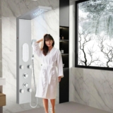 Shower Mixer Tower with 5-Function Shower Column with Shower Head and Hose Rain &Waterfall Shower Rail Massage Jets Handset and Bath Spout Shower Panel Stainless Steel Brushed