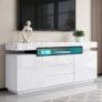 Sideboard Storage Cabinet with LED Lights,High Gloss 160cm TV Stand Unit Cabinet with 2 Doors,3 Drawers & Large Open Shelves,Modern Cupboard for Dining Room,Living Room,Kitchen,Hallway,White