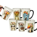 Signature Housewares Stoneware Hipster Animal Mugs, 483ml, 6 Pack