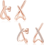 Silver Earrings for Women, 2 Pairs 925 Sterling Silver X-Form Stud Earrings Set with 5A Zircon, Dainty CZ X Wrap Earrings Trendy Cartilage Sleeper Huggie Studs Earrings Jewelry Gift for Her