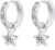 Silver Hoop Earrings for Women, 925 Sterling Silver Star Huggie Earrings for Girls Kids, Drop Earrings with Green Fuchsia Pink Purple Sapphire Zircon, 12mm Small Hypoallergenic Sleeper Earrings