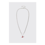 Silver Layered Necklace with Red Heart & Arrow Pendant