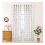 Simplebrand Natural Floral Linen Curtains, UV-Blocking, 2 Panels, 140×220 Cm