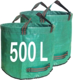Singwow 500L Heavy Duty Garden Waste Bags, Reinforced Base Edge, 2 Pack 140 g/m² woven PP bags with support hoops and four handles for bulky leaves and large seasonal garden cleanup.