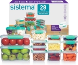 Sistema KLIP IT Food Storage Containers Airtight & Stackable Meal Prep Containers with Lids School Lunch Boxes & Snack Boxes 28 Count (14 Containers & Lids)