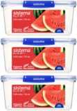 Sistema KLIP IT PLUS Food Storage Containers 3.35 L Leak-ProofStackable & Airtight Fridge/Freezer Containers with Lids BPA-Free Plastic Blue Clips 3 Count