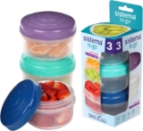 Sistema TO GO Mini Bites Snack Pots 130 ml Stackable Snack Boxes for Kids Travel Food Containers with Lids 3 Count