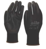 Site PU Palm Dip Gloves Black Large (458FR) (Free C&C only)