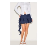 Size 10 PrettyLittleThing Pinstripe Ruffle Drape Detail Low Rise Mini Skirt