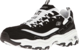 Skechers Womens Dlites Biggest Fan Sneaker Black Trubuck White Mesh Silver Trim – Size 9