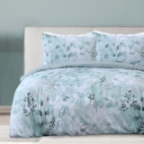 Sleepdown Botanical Leaves Floral Green Reversible Duvet Cover Quilt Pillow Cases Bedding Set Soft Easy Care – King (230cm x 220cm)