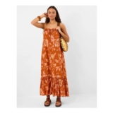 Sleeveless Floral Shimmer Maxi Dress Orange
