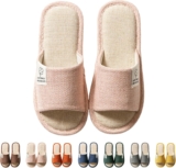 Slippers for Women Men Linen Indoor Open Toe Non-Slip Memory Foam Slides Breathable Lightweight Ladies House Shoes Soft Washable Slipper Home Indoor Outdoor Bedroom All Season