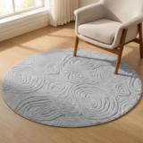 Small Round Rug 58cm, Grey Circle Rugs for Bedroom,Modern 3D Short Pile Rug Geometric High-Low Design, Washable Non Slip Carpet,Circular Rugs Living Room,Kids Lounge,Nursery(Grey)