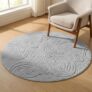 Small Round Rug 58cm, Grey Circle Rugs for Bedroom,Modern 3D Short Pile Rug Geometric High-Low Design, Washable Non Slip Carpet,Circular Rugs Living Room,Kids Lounge,Nursery(Grey)