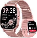 Smart Watches for Women, Answer/Make Call, 1.85 HD Screen Fitness watch with Heart Rate/Sleep/SpO2 Monitor, Smart watch for iPhone/Android, 120Sport Mode, IP68 waterproof – Two Straps, Rose Gold