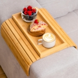 Sofa Arm Tray Bamboo Foldable Couch Tray Table for Snacks, Drinks & Remotes Non-Slip Wooden Armrest Organizer for Recliners, Sectionals, RVs