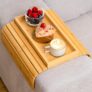 Sofa Arm Tray Bamboo Foldable Couch Tray Table for Snacks, Drinks & Remotes Non-Slip Wooden Armrest Organizer for Recliners, Sectionals, RVs
