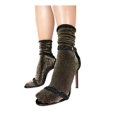 Sofsy Glitter 20 Den Sheer Ankle Socks, Black/Gold, One Size