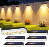 Solar Fence Lights Outdoor, 6 Pack Solar Lights Outdoor Garden Warm White/Cool White& RGB 8 Colors, 5 Lens 40 Lighting Modes, IP65 Waterproof, Outside Wall Light for Garage, Yard, Pathway