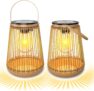 Solar Lights Outdoor Garden, 2 Pack Garden Lights Metal Hanging Solar Lantern Waterproof Ornaments Outdoor, Decorations for Patio Yard Porch Lawn Courtyard, Gifts for Mom Women Grandma Wife