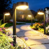 Solar Lights Outdoor Garden 4 Pack, 2X Brighter Garden Lights Solar Powered IP65 Waterproof Pathway Lights, Up to 16 Hrs Garden Ornaments Outdoor for Yard, Patio, Walkway, Path(Warm White)