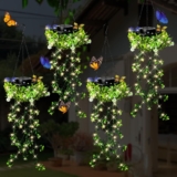 Solar Lights Outdoor Garden, 4 Pack Hanging Artificial Plants Outdoor 66 LED Fairy Lights, IP65 Solar Powered Waterproof Ornaments Outdoor, Gifts Birthday for Women Mum Grandma