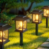 Solar Lights Outdoor Garden, 4 Pack Stake Waterproof Solar Garden Lights Pathway Lighting Outdoor for Patio Pathway Lawn Yard Decoration