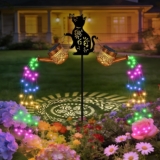 Solar Watering Can with Cascading Lights2 Pack Decorative Mandala Solar Garden Lights Outdoor,2 Modes Waterproof Solar Lantern Garden Ornament s Auto On/Off Metal Pathway Lighting Colorful