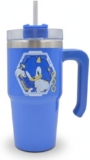 Sonic The Hedgehog 600ml Stainless Steel Travel Mug with Handle & Straw Official SEGA Reusable Hot & Cold Drinks Bottle, Blue