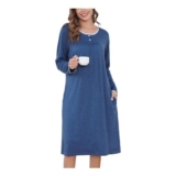 Sopesil Womens Long Sleeve V-Neck Button-down Nightdress, Blue XXL