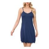 Sopesil Womens V-Neck Slip Nightdress, Spaghetti Strap, Navy, S