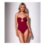 South Beach Burgundy Crinkle Beaded Ring Bandeau Swimsuit