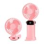 Spiritzohic USB Handheld Fan, 5 Speeds, LED Display, Rechargeable, Pink