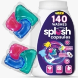 Splesh 3 in 1 Liquid Washing Pods, Laundry Detergent Capsules For Sensitive Skin 140 Washes, Colour Preserve Technology, Xtra Stain Removal Laundry Pods With Integrated Fabric Softener