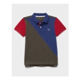 Spliced Cotton Cut-and-Sew Polo Shirt in Green, Blue & Red 7 -8 Year Old