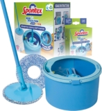 Spontex Aqua Revolution System Xtra Floor Mop and Bucket Set with Free Refill Separates Clean & Dirty Water Cleans Laminate, Wood & Tile Flooring Flat Spin Mop with Microfibre Refills
