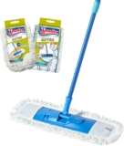 Spontex Extra Flat Mop Versatile Microfibre Mop for Wet & Dry Adjustable Length (80-140cm) Cleans Laminate, Wood & Tile Flooring 2 x Refills